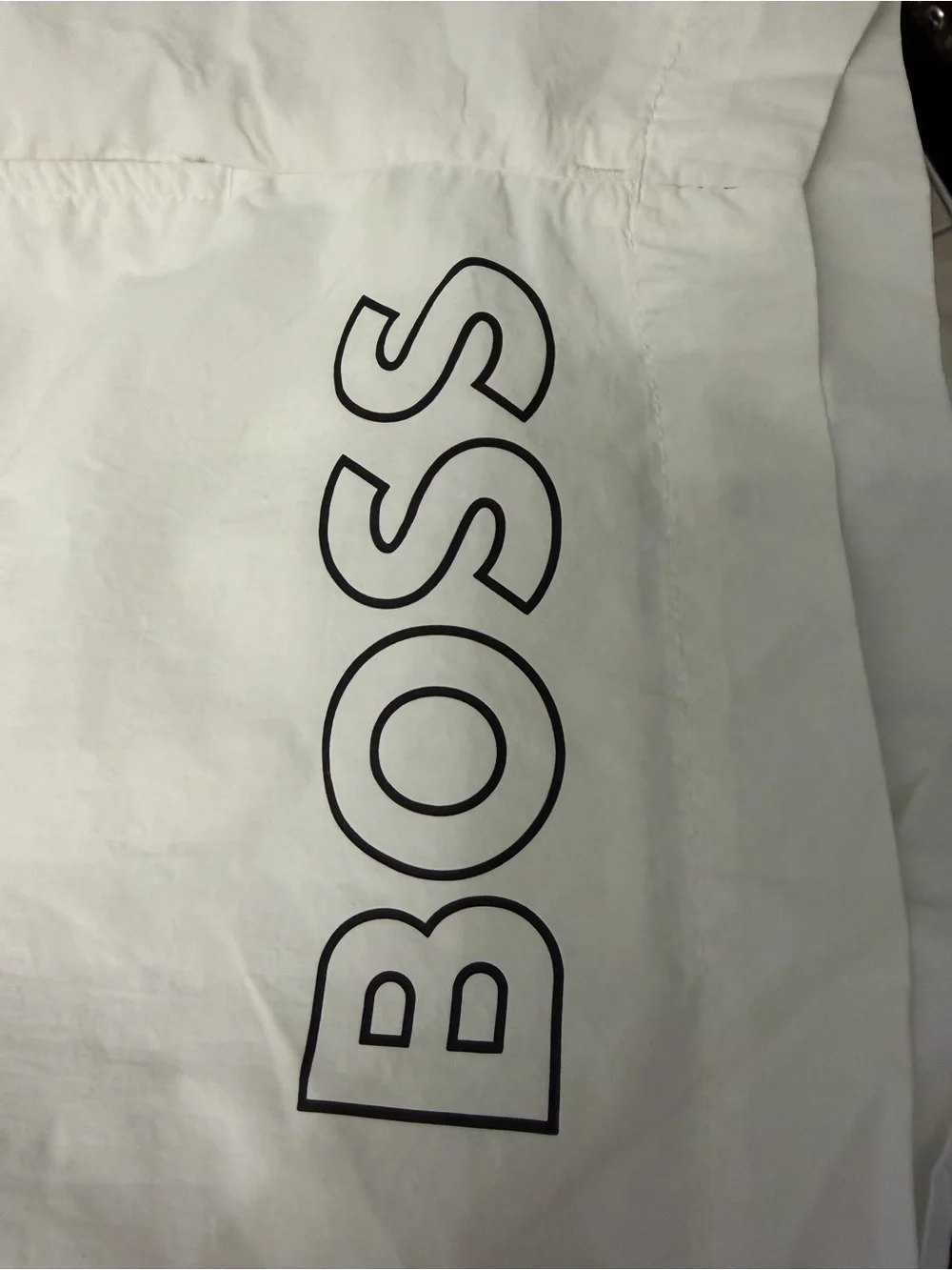 Boss White Swim Shorts with Black Logo and Drawcord